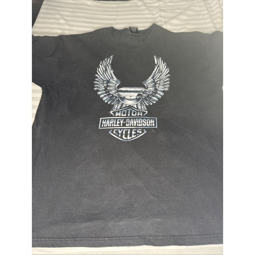 Vintage 90's Harley Davidson Chrome Eagle Biker Black‎ Tee Shirt XL USA 🇺🇸